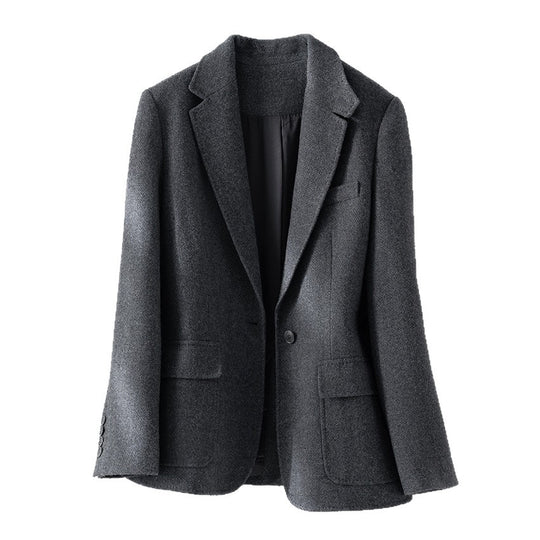 Damen Halbgefütterter Ein-Knopf-Wollmix-Blazer mit abgerundetem Saum Nord Taschen