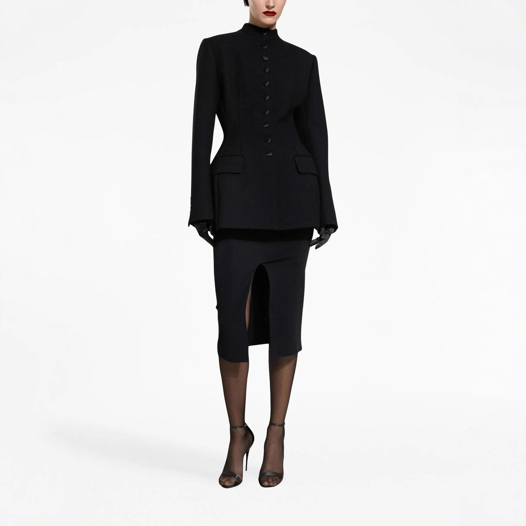 Damen Taillierter Blazer mit Stehkragen, strukturierter Schulter und dekorativer Knopfleiste Nord Taschen