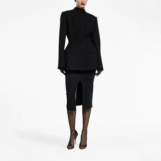 Damen Taillierter Blazer mit Stehkragen, strukturierter Schulter und dekorativer Knopfleiste Nord Taschen