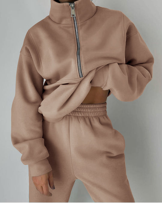 Damen Oversized Halbzip-Sweatshirt mit Stehkragen und passender High-Waist-Jogginghose Nord Taschen