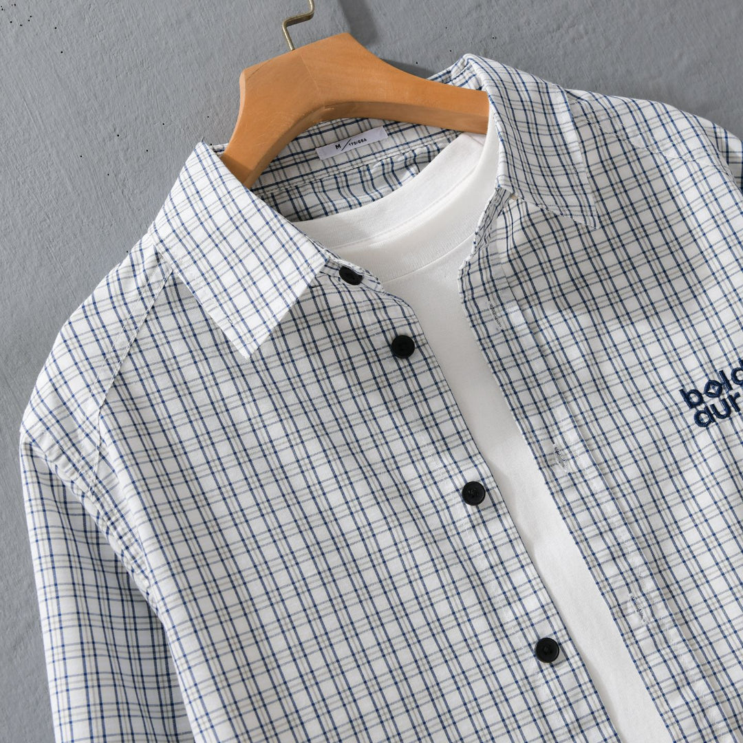 Herren Baumwoll-Overshirt mit feinem Gitterkaro und Kentkragen Nord Taschen