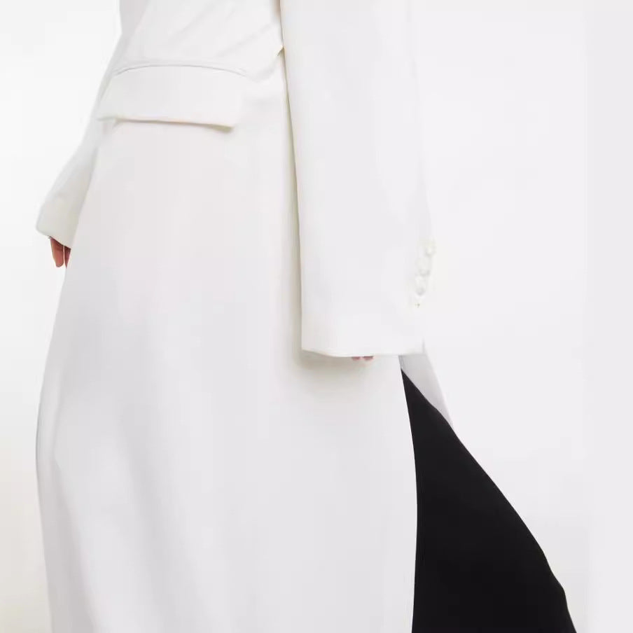 Damen Maxilanger schlanker Mantelblazer mit verdeckter Knopfleiste und schmaler Schulterlinie Nord Taschen
