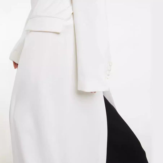 Damen Maxilanger schlanker Mantelblazer mit verdeckter Knopfleiste und schmaler Schulterlinie Nord Taschen