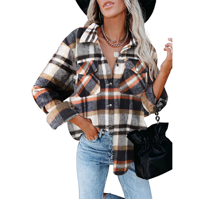 Damen Oversized Hemdjacke im karrierten Flanell-Look mit Brusttaschen Nord Taschen