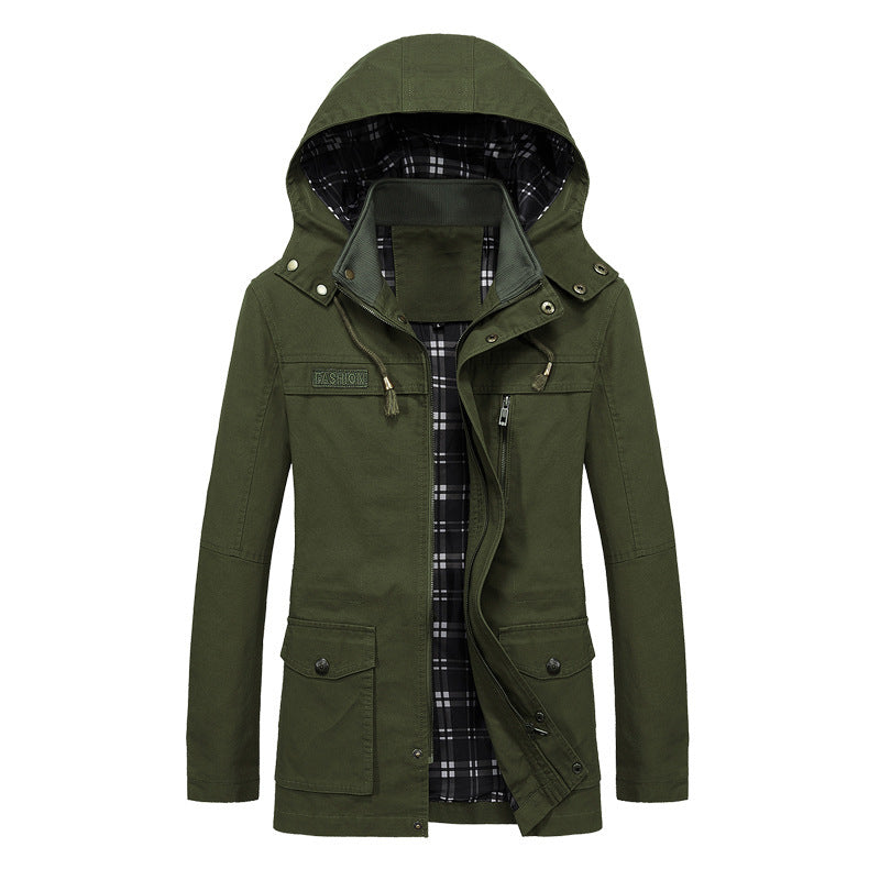 Herren Canvas-Fieldparka mit Kapuze, kariertem Innenfutter und Multifunktionstaschen Nord Taschen