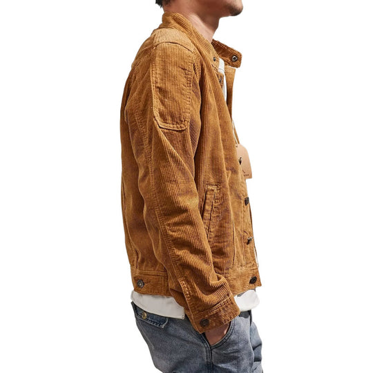 Herren Kurz geschnittene Kordjacke im Worker‑Style mit Stehkragen und Druckknopfleiste Nord Taschen