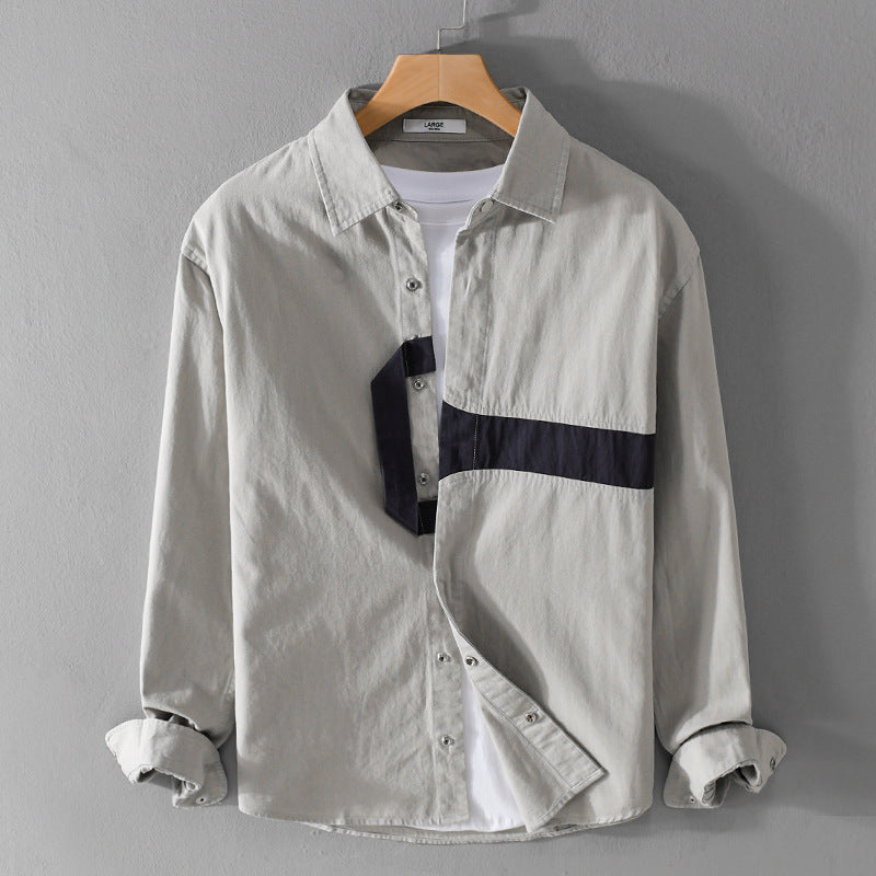 Herren Lässiges Overshirt-Hemd mit geometrischem Kontraststreifen und Druckknopf-Leiste Nord Taschen