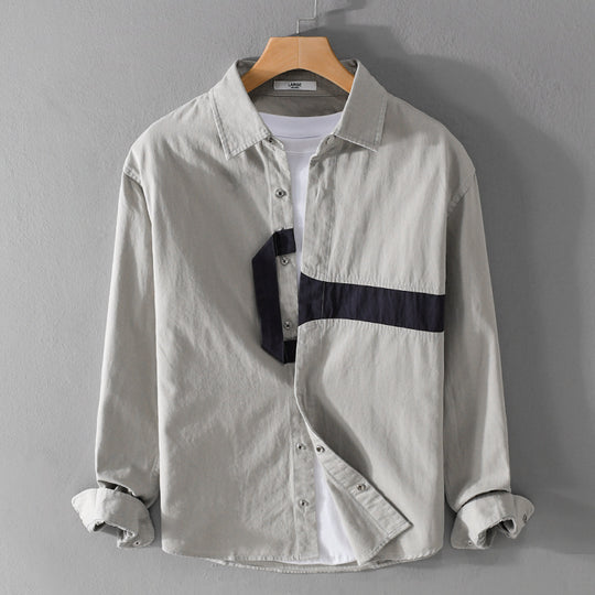Herren Lässiges Overshirt-Hemd mit geometrischem Kontraststreifen und Druckknopf-Leiste Nord Taschen
