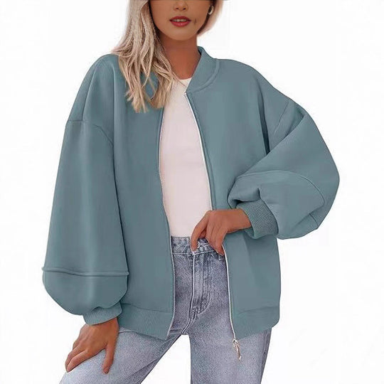 Damen Oversize Bomberjacke mit Ballonärmeln und durchgehendem Reißverschluss Nord Taschen
