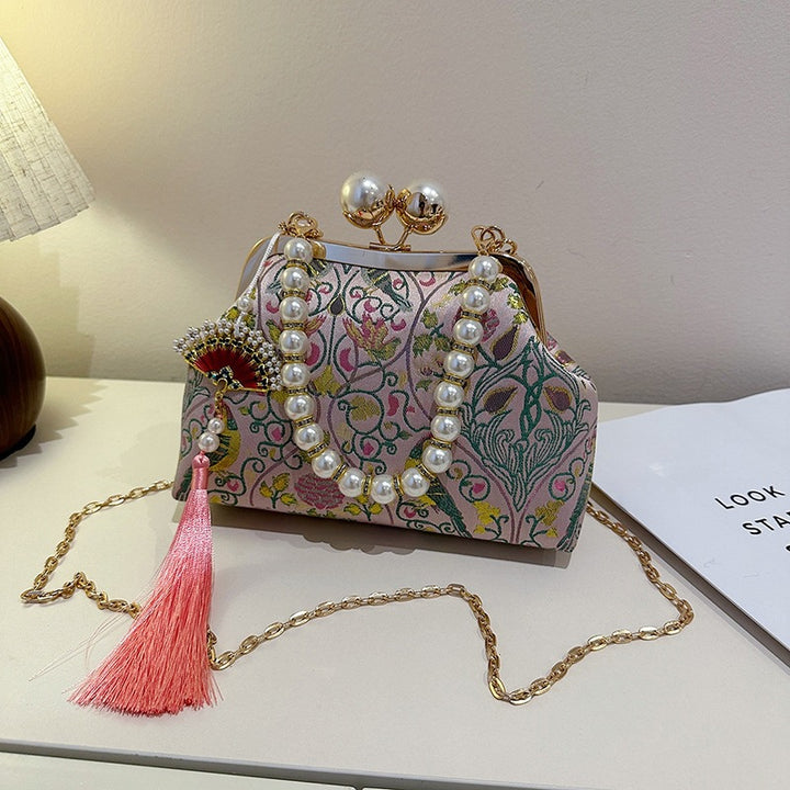 Damen elegante Clutch-Tasche mit floralem Muster und Perlenakzenten Nord Taschen