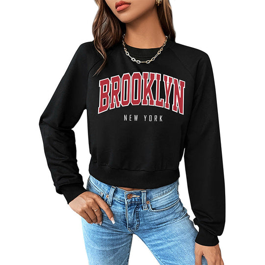 Damen Kurzgeschnitteter College-Pullover mit Raglanärmeln und Bündchen Nord Taschen