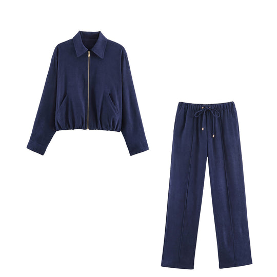 Damen Weite Velours‑Hose mit elastischem Tunnelzugbund und Bügelfalte Nord Taschen