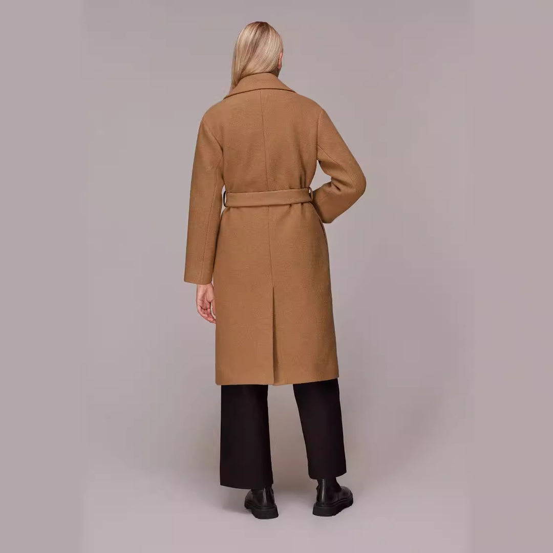 Damen Midilanger Wollmix‑Longmantel mit minimalem Schalkragen und relaxed Silhouette Nord Taschen