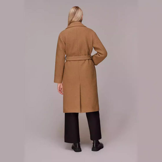 Damen Midilanger Wollmix‑Longmantel mit minimalem Schalkragen und relaxed Silhouette Nord Taschen