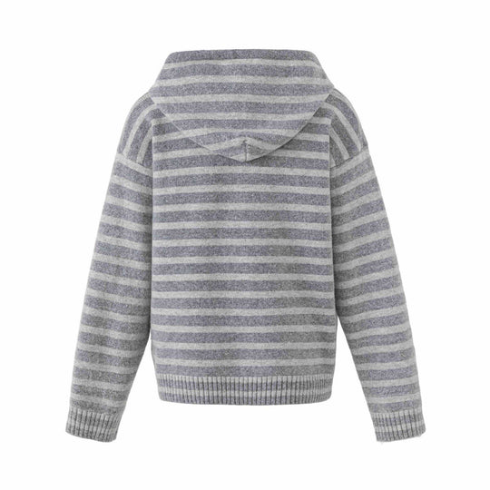 Damen Kapuzenstrickjacke mit Knopfleiste und Blockstreifen Nord Taschen