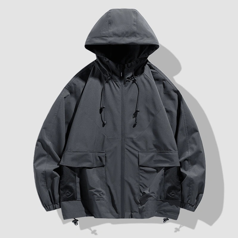 Herren Oversize Utility-Softshelljacke mit Kapuze, aufgesetzten Taschen & verstellbarem Saum Nord Taschen