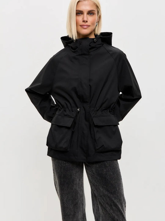 Damen wasserdichte Parka-Jacke mit Kapuze, Tunnelzugtaillierung und XXL-Klappentaschen Nord Taschen