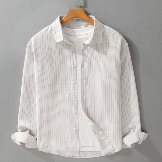 Herren Leichtes Nadelstreifen-Overshirt aus Leinen-Baumwollmix Nord Taschen