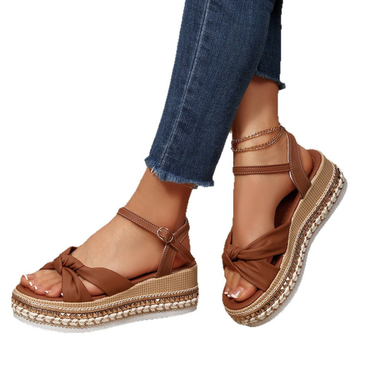 Damen Komfortable Plateau-Sandalen mit Knoten-Detail