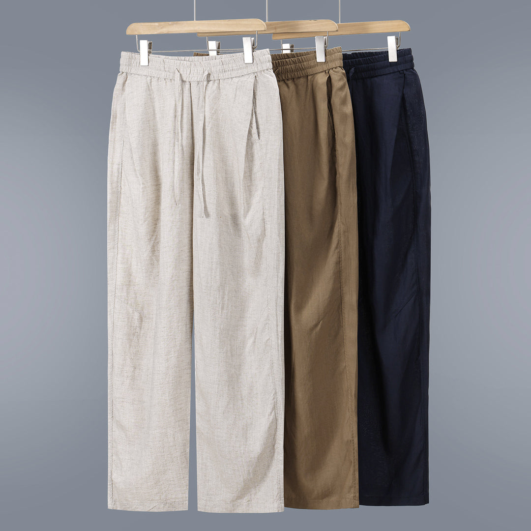 Herren Leinen-Baumwollhose mit elastischem Bund und Tunnelzug Nord Taschen