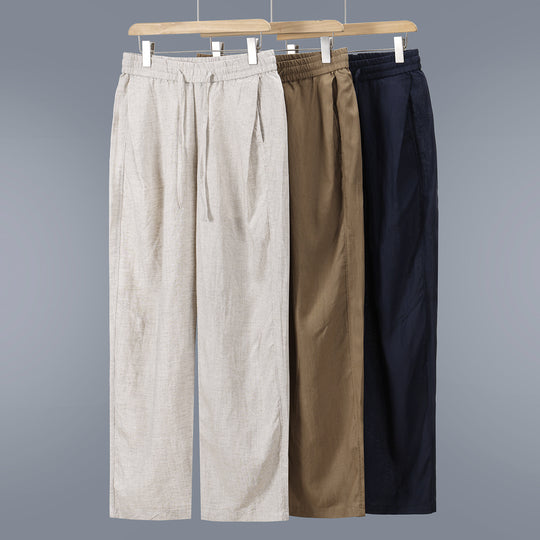 Herren Leinen-Baumwollhose mit elastischem Bund und Tunnelzug Nord Taschen