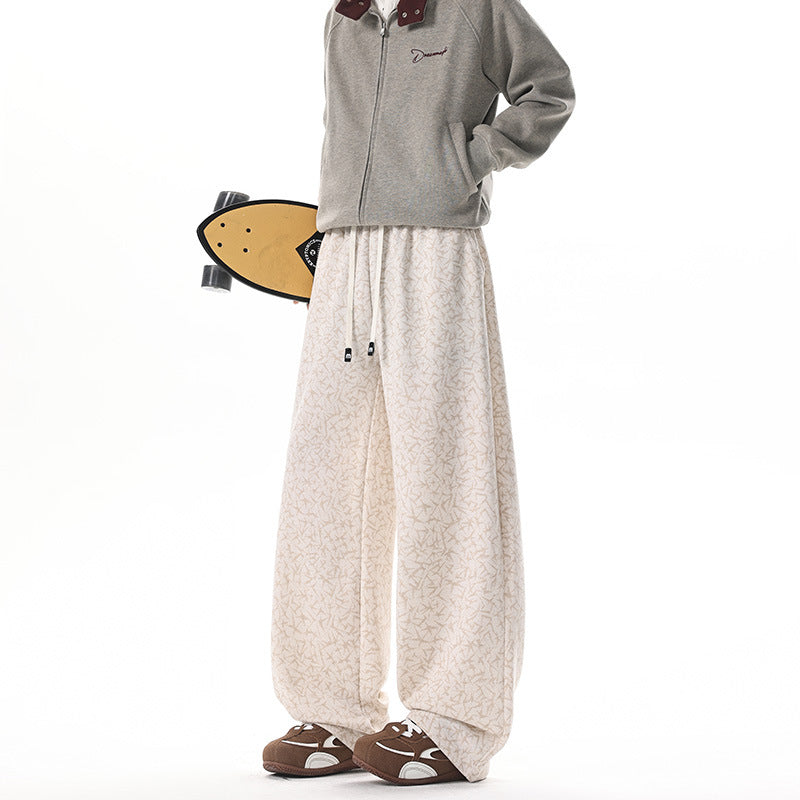Herren Extraweite Fleece-Loungehose mit Allover-Strukturprint und Kordelzug Nord Taschen