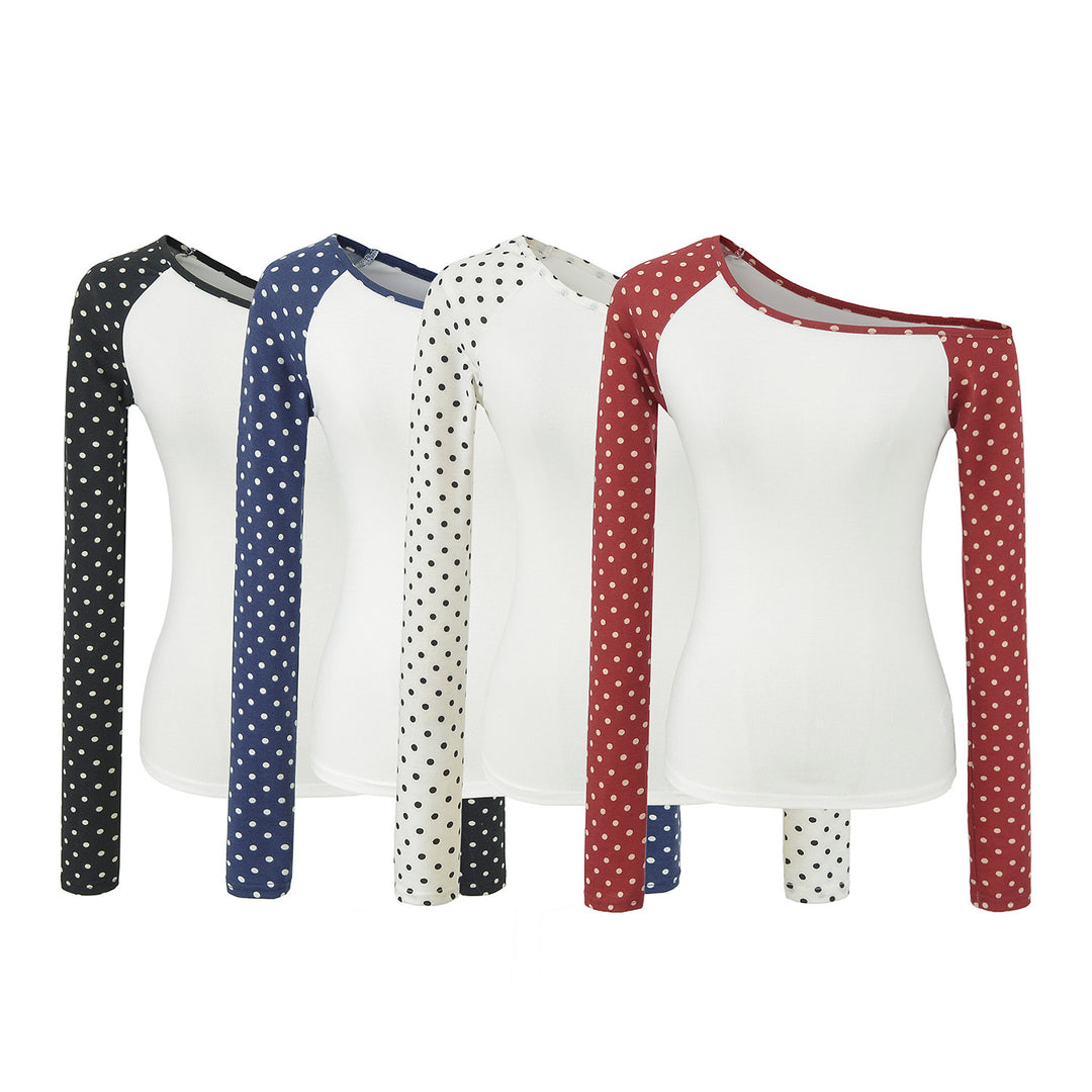 Damen Asymmetrisches Longsleeve mit Polka-Dot Raglanärmeln Nord Taschen