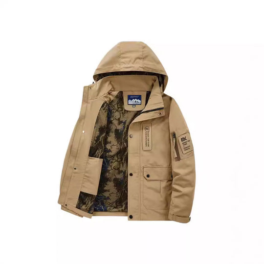 Herren Kapuzen-Fieldjacke mit Camouflage-Netzfutter und wasserabweisender Utility-Außenlage Nord Taschen