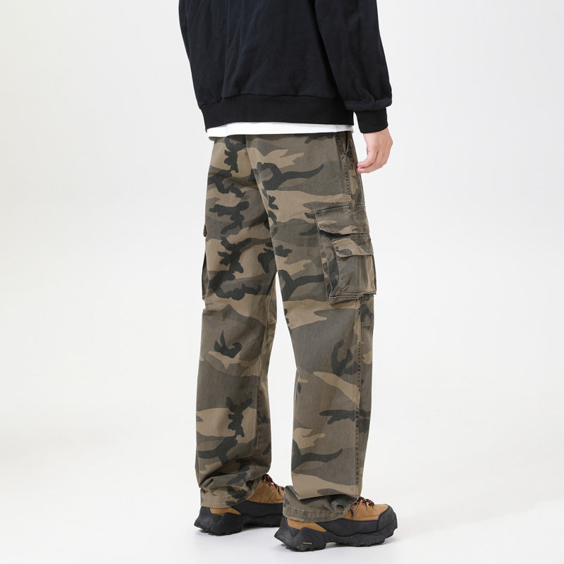 Herren Cargo-Hose mit Camouflage-Muster, Relaxed-Fit, Mehrfach-Taschen und Kordelzug am Saum Nord Taschen