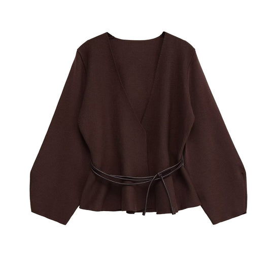 Damen Wickelcardigan aus Feinstrick mit Kimonoärmeln und Taillengürtel Nord Taschen