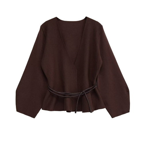 Damen Wickelcardigan aus Feinstrick mit Kimonoärmeln und Taillengürtel Nord Taschen
