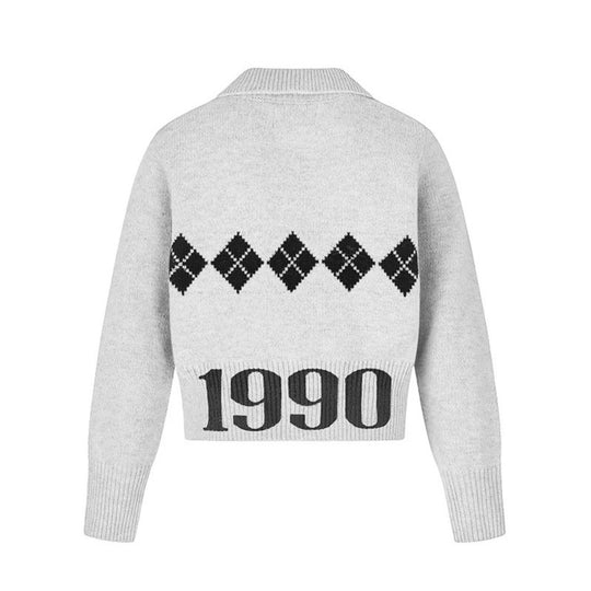 Damen Cropped Strickpullover mit Polokragen, Rippbund und Argyle‑Motiv Nord Taschen