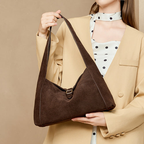 Damen Hobo-Tasche aus hochwertigem Wildleder mit eleganter Bügelschließe Nord Taschen