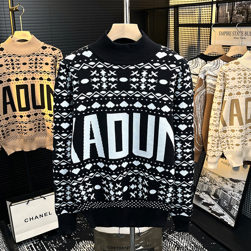 Herren Rollkragenpullover mit Norweger-Jacquard und großflächigem Logoprint Nord Taschen