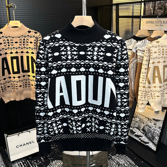 Herren Rollkragenpullover mit Norweger-Jacquard und großflächigem Logoprint Nord Taschen