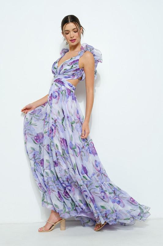 Damen Maxi-Kleid mit floralen Rüschen und schwingendem Design - Arvani