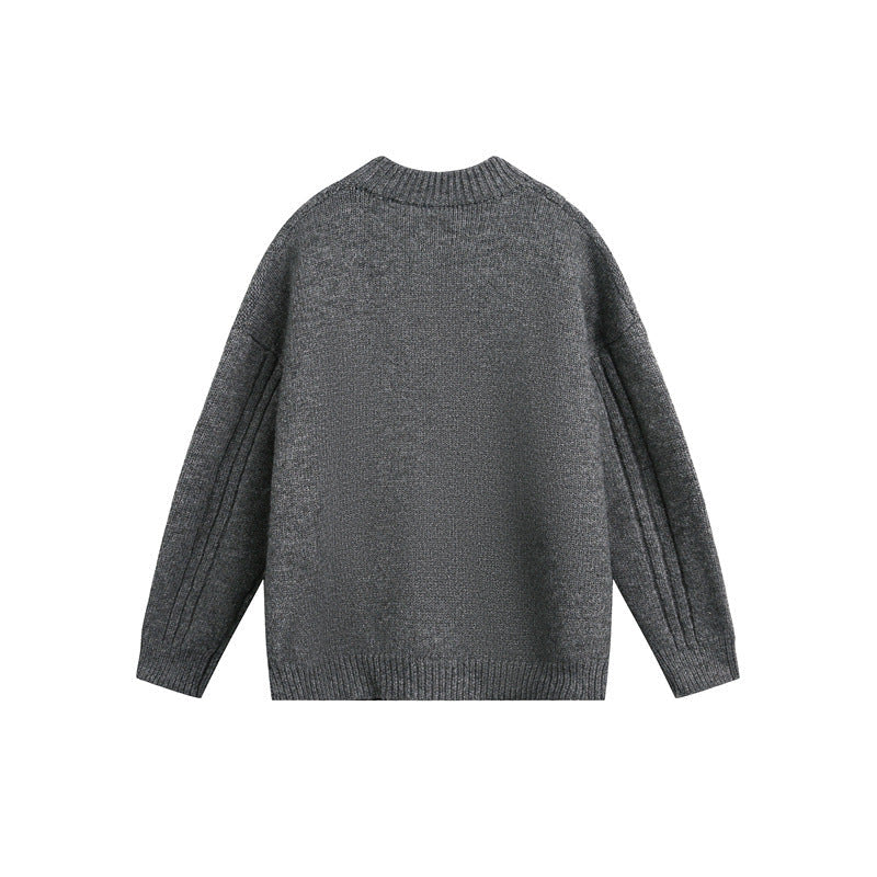 Damen Grobgestrickter Zopf‑Strickpullover mit Henley‑Knopfleiste und Stehkragen Nord Taschen