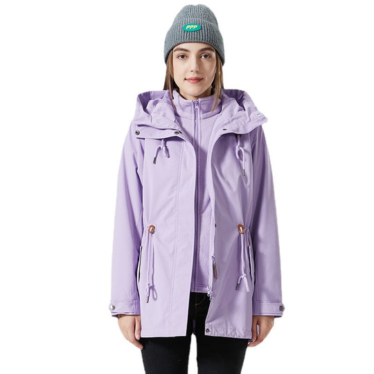 Damen Wasserabweisende taillierte Parka-Jacke mit Kapuze und Kordelzug Nord Taschen