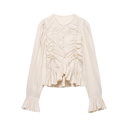 Damen Rüschige Bluse mit Kordelzug, Ballonärmeln und Volant-Saum Nord Taschen