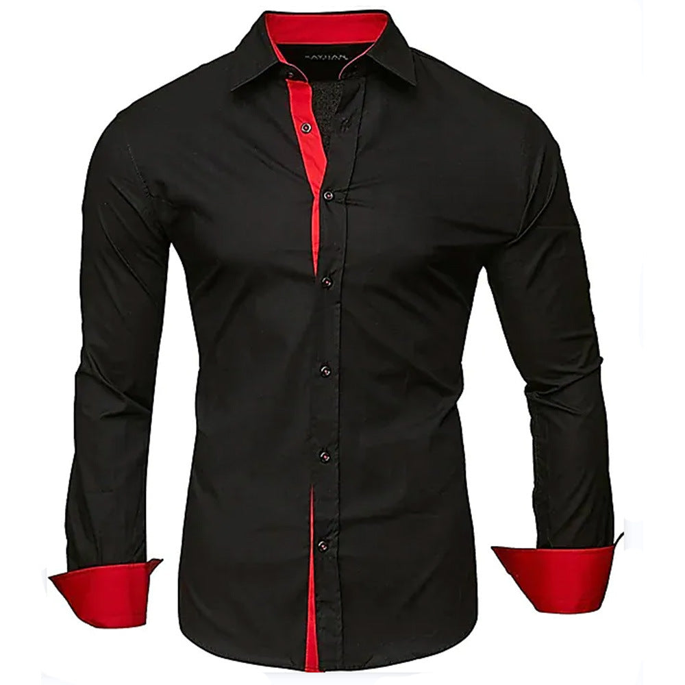 Herren elegantes Langarmhemd mit kontrastierenden Manschetten