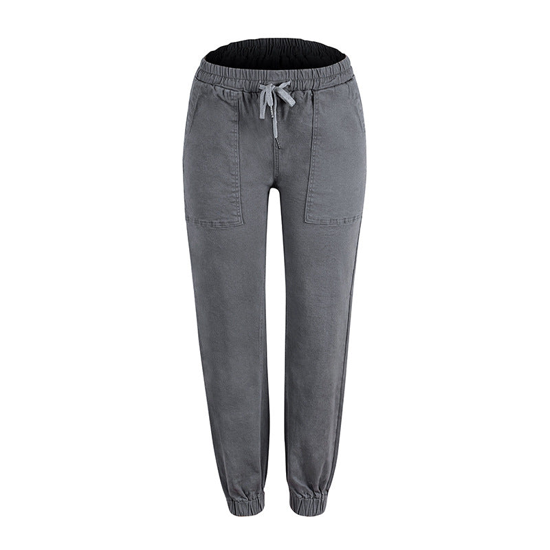 Damen Denim-Joggerhose mit Cargo-Taschen und elastischem Tunnelzugbund Nord Taschen