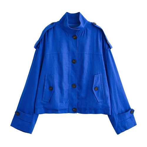 Damen Kurzjacke im Boxy‑Workerstil mit Stehkragen, Schulterriegeln und aufgesetzten Pattentaschen Nord Taschen