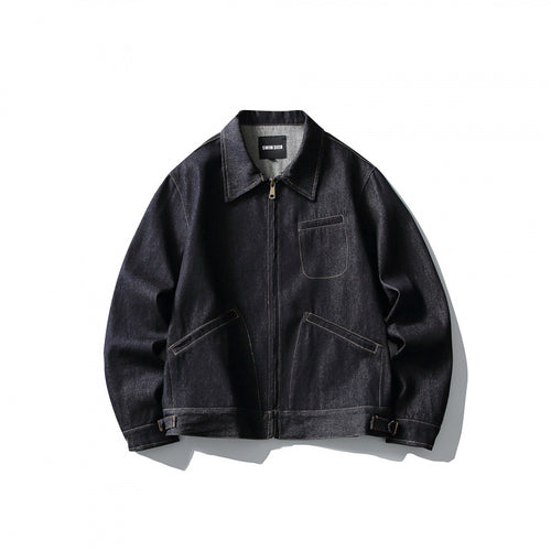 Herren Boxy-Denimjacke im Worker-Stil mit durchgehendem Reißverschluss und Brusttasche Nord Taschen