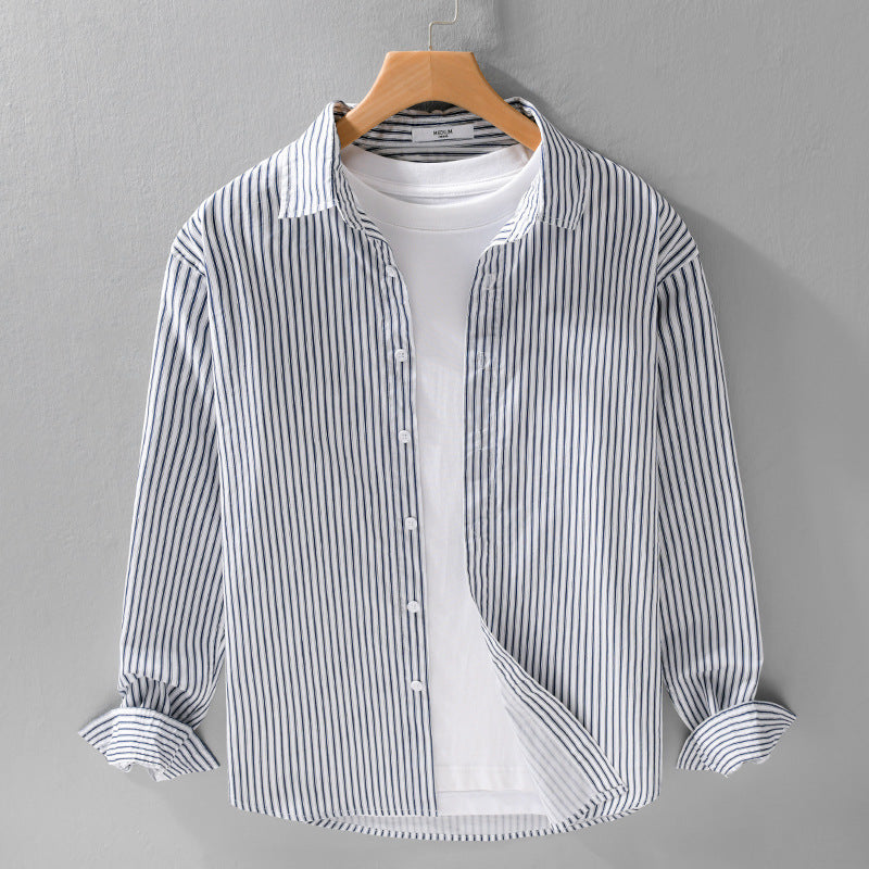 Herren Relaxed-Layering-Hemd mit feinen Längsstreifen, Kentkragen und softem Baumwollmix Nord Taschen