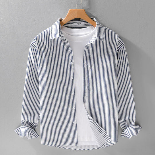 Herren Relaxed-Layering-Hemd mit feinen Längsstreifen, Kentkragen und softem Baumwollmix Nord Taschen