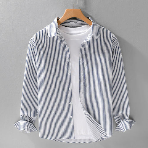 Herren Relaxed-Layering-Hemd mit feinen Längsstreifen, Kentkragen und softem Baumwollmix Nord Taschen
