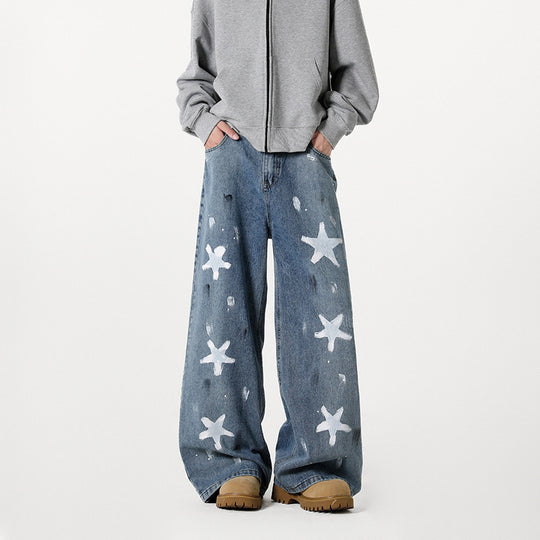 Damen Extraweite Baggy-Jeans mit Sternprint, Distressed-Details und weitem Bein Nord Taschen