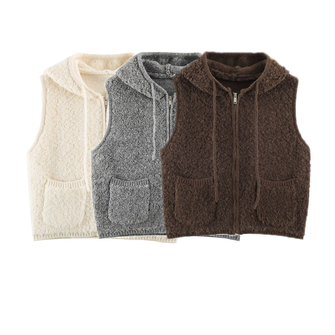 Damen Teddy-Fleece-Weste mit Kapuze, Reißverschluss und aufgesetzten Taschen Nord Taschen