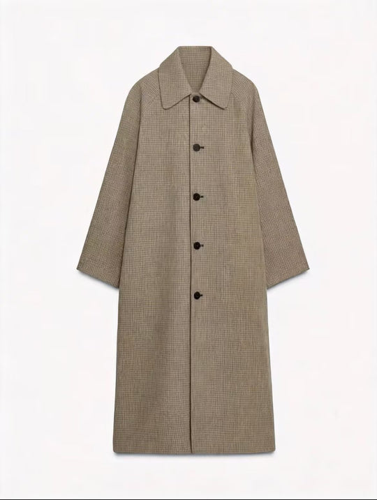 Damen langer minimalistischer Trenchcoat mit kariertem Innenfutter Nord Taschen
