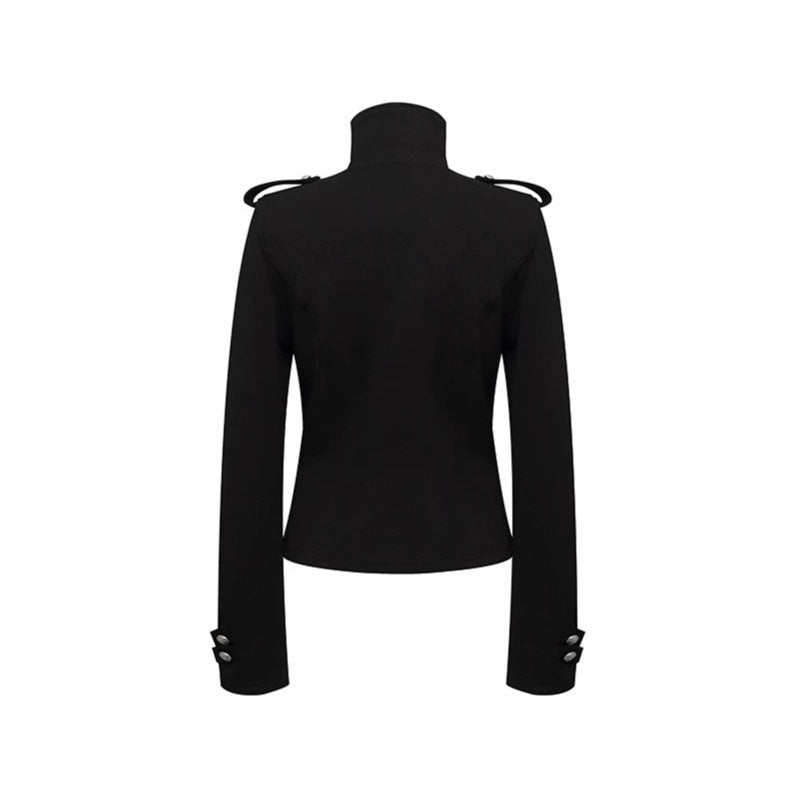 Damen Figurnahe Zip-Jacke mit Stehkragen, asymmetrischem Reißverschluss und Schulterklappen Nord Taschen